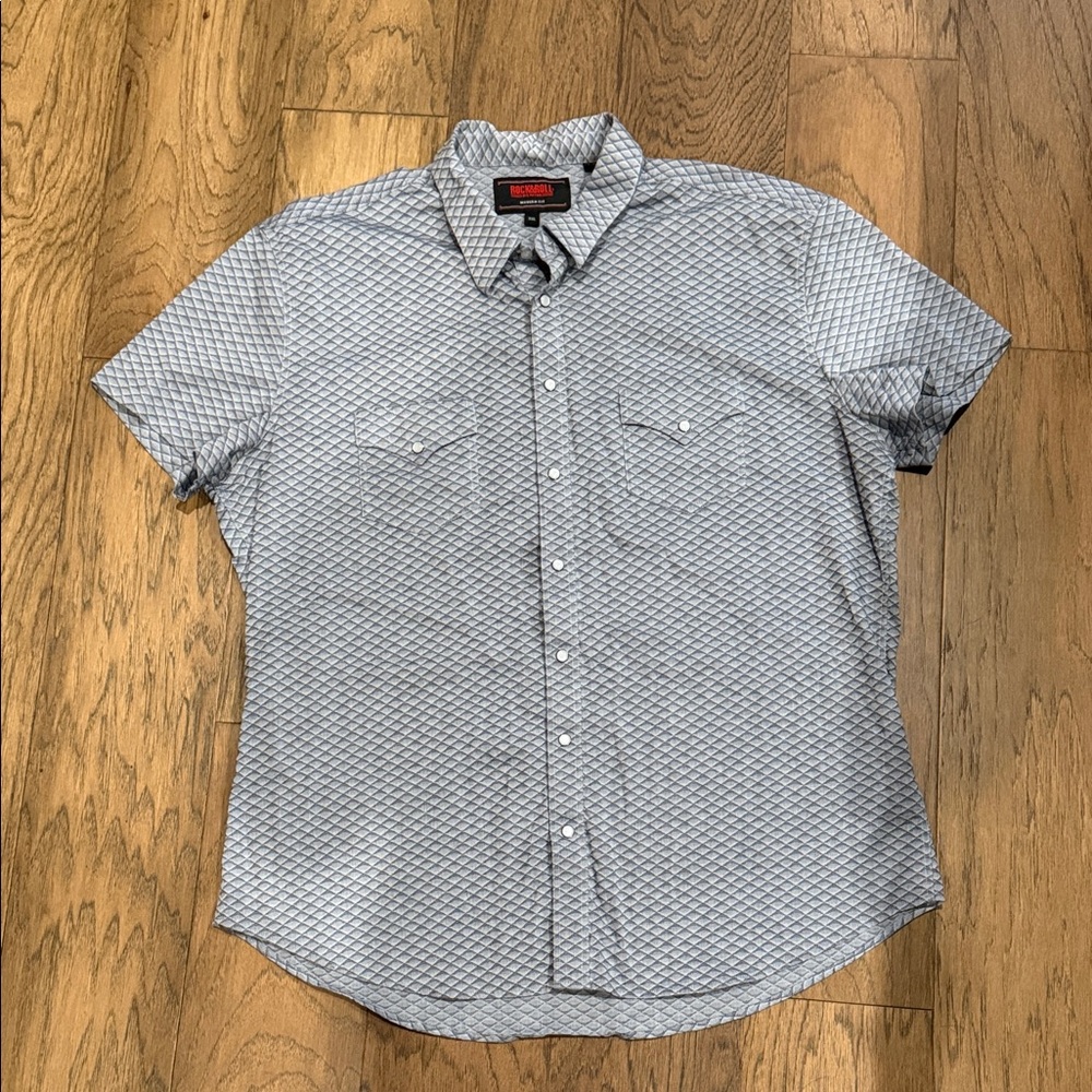 Rock and Roll Denim brand Short-Sleeve Geometric Print Shirt - Light Gray 2XL